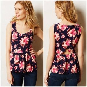Anthropologie Postmark Floral Open Back Peplum Top Size Small